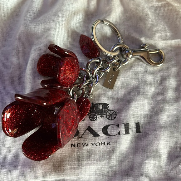 Coach Tea Rose Key Chain/Bag Charm—Silver and Red - Picture 4 of 8